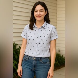 Jane‎ + Delancey Short Sleeve Button Down Boston Terrier Top Size Medium